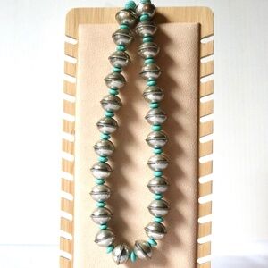 Vintage RALPH LAUREN Navajo Style Necklace Silver Tone & Faux Turquoise Beads